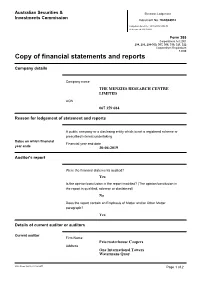 Copy of Financial Statements and Reports