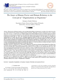 The Issues of Human Factor and Human Relations in the Concept of “Organizations As Organisms”