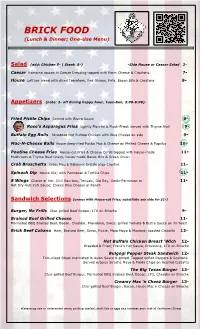 BRICK FOOD (Lunch & Dinner; One-Use Menu)