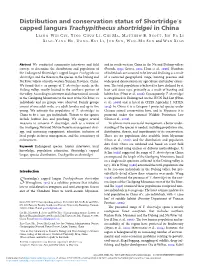 Distribution and Conservation Status of Shortridge's Capped Langurs
