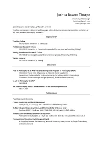 Joshua Rowan Thorpe University of Edinburgh Joshthop@Gmail.Com Specialisations: Epistemology, Philosophy of Mind