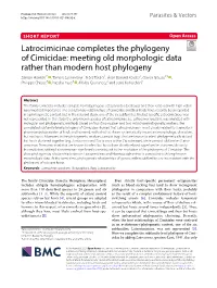 Latrocimicinae Completes the Phylogeny of Cimicidae