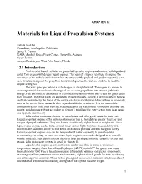 Materials for Liquid Propulsion Systems