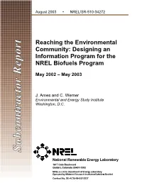 Reaching the Environmental Community: Designing an Information Program for the NREL Biofuels Program