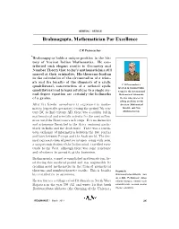 Brahmagupta, Mathematician Par Excellence