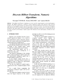 Discrete Hilbert Transform. Numeric Algorithms