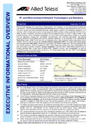 EXECUTIVE INFORMATIONAL OVERVIEW Patents and Patent Applications Through Its U.S
