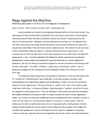 Rage Against the Machine: Rethinking Education in the Face of Technological Unemployment