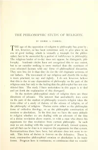 The Philosophic Study of Religion (With Editorial