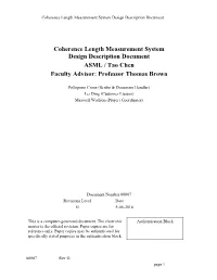 Coherence Length Measurement System Design Description Document