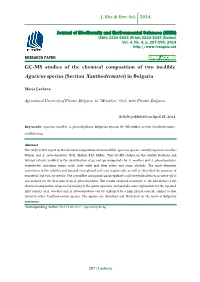GC-MS Studies of the Chemical Composition of Two Inedible Agaricus Species (Section Xanthodermatei) in Bulgaria