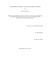 Land Reform in Namibia: an Analysis of Media Coverage