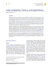 Lead: Properties, History, and Applications Mikhail Boldyrev¹*, Et Al