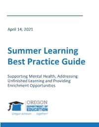 Summer Learning Best Practice Guide 2021