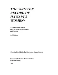 The Written Record of Hawaii's Women: an Annotated Guide to Sources of Information in Hawaii