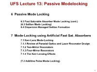 UFS Lecture 13: Passive Modelocking