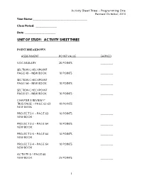 Unit of Study: Activity Sheet Three