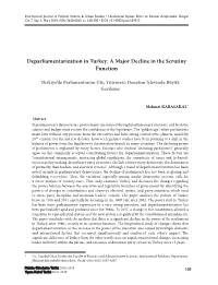 Deparliamentarization in Turkey: a Major Decline in the Scrutiny Function