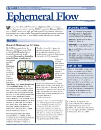 Ephemeral Flow, a Newsletter UPCOMING EVENTS W for Sharing Information Within the SAHRA Community