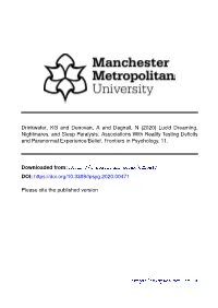 Lucid Dreaming, Nightmares, and Sleep Paralysis Associations With
