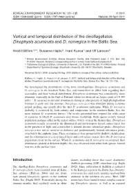 Vertical and Temporal Distribution of the Dinoflagellates Dinophysis Acuminata and D