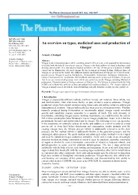 An Overview on Types, Medicinal Uses and Production of Vinegar
