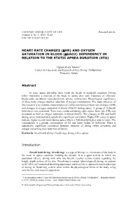 And Oxygen Saturation in Blood (Sao2) Dependency in Relation to the Static Apnea Duration (Sta)