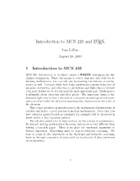Introduction to MCS 220 and LATEX