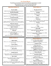 Pre-Fixed Menu