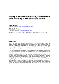 Products, Competence and Meaning in the Practices of DIY
