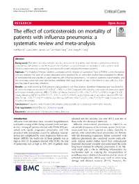 The Effect of Corticosteroids on Mortality of Patients with Influenza