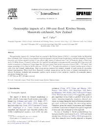 Geomorphic Impacts of a 100-Year Flood: Kiwitea Stream, Manawatu Catchment, New Zealand ⁎ Ian C