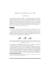 Mathematics and Architecture Since 1960