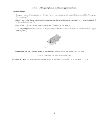 Section 14.4 Tangent Planes and Linear Approximations