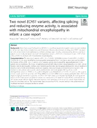 Two Novel ECHS1 Variants, Affecting Splicing and Reducing Enzyme
