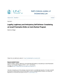 Legality, Legitimacy and Anticipatory Self-Defense: Considering an Israeli Preemptive Strike on Iran's Nuclear Program