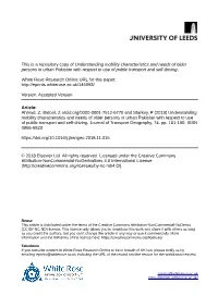 Understanding Mobility Characteristics and Needs of Older Persons in Urban Pakistan with Respect to Use of Public Transport and Self-Driving
