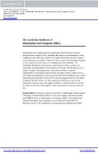 The Cambridge Handbook of Information and Computer Ethics Edited by Luciano Floridi Frontmatter More Information