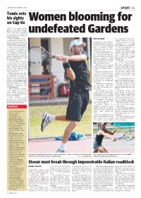 Tomic Sets His Sights on Cup Tie Stosur Must Break