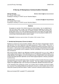 A Survey of Anonymous Communication Channels