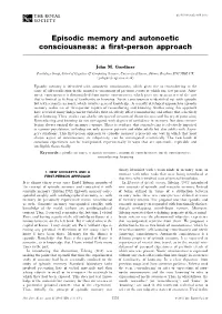 Episodic Memory and Autonoetic Consciousness: a ®Rst-Person Approach