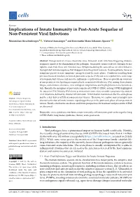 Implications of Innate Immunity in Post-Acute Sequelae of Non-Persistent Viral Infections