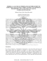 Juridical Analysis on Termination of Employment by Employee's Willingness Under Constructive Dismissal Framework
