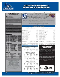 2018-19 Creighton Women's Basketball Creighton Combined Team Statistics (As of Nov 15, 2018) All Games