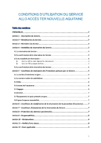 Conditions D'utilisation Du Service Accès TER Nouvelle-Aquitaine