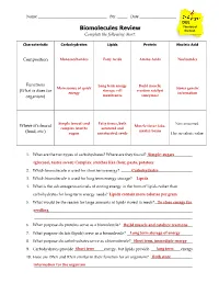 Biomolecules Review the Test
