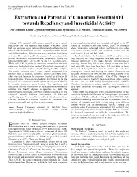 Extraction and Potential of Cinnamon Essential Oil Towards Repellency and Insecticidal Activity