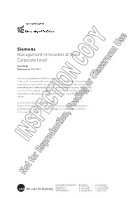Siemens Management Innovation at the Corporate Level Case Study Reference No 310-114-1
