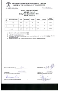 MS Part – I Entry Test Examination 2014 Result Analysis