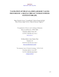 Validation of Mean Glandular Dose Values Provided by a Digital Breast Tomosynthesis System in Brazil